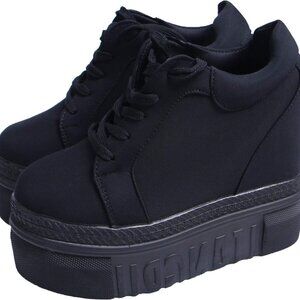 Women Platform Sneakers Canvas Wedge Shoes High Hidden Heel Durable Comfortable